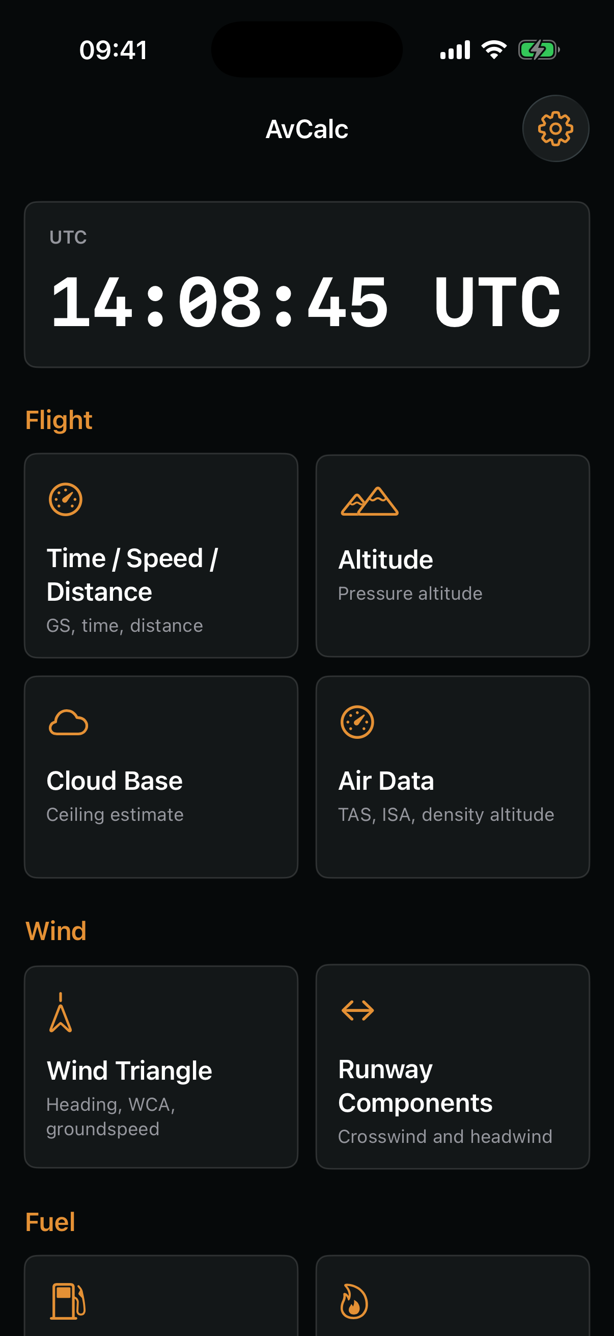 AvCalc dashboard on iPhone
