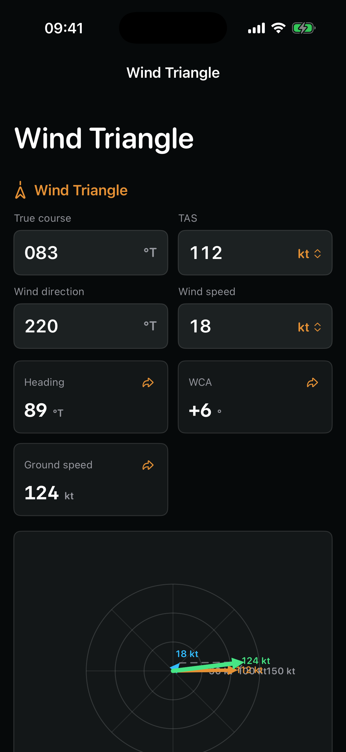AvCalc wind triangle calculator